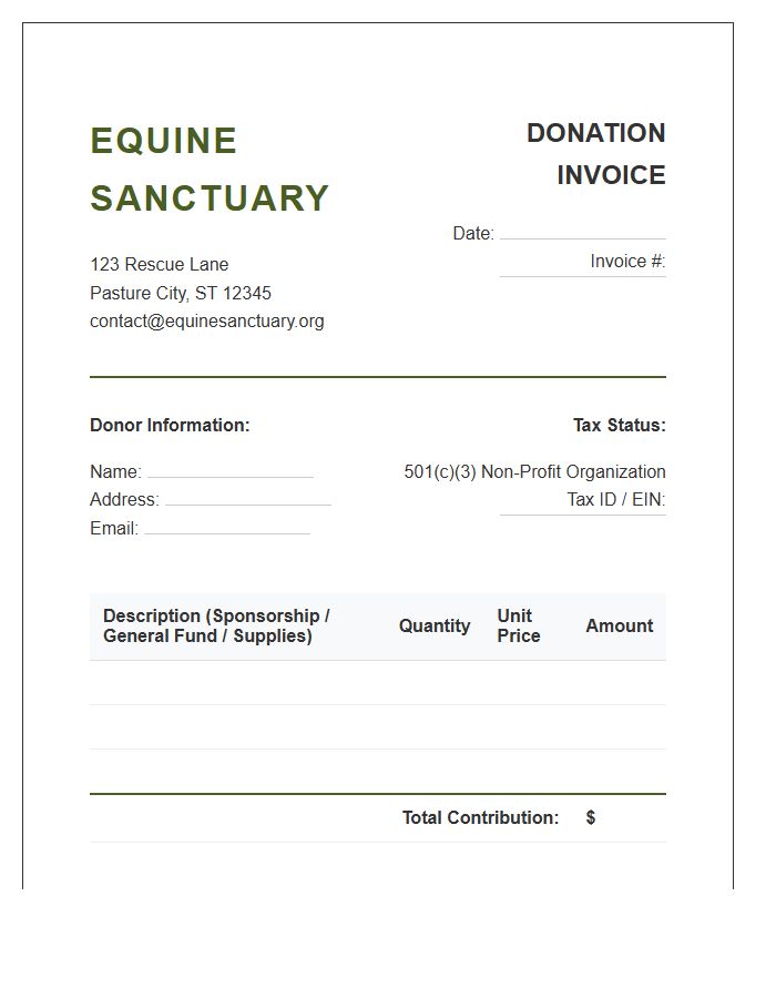 Equine Sanctuary Donation Invoice Template