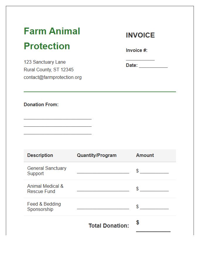 Farm Animal Protection Donation Invoice Template