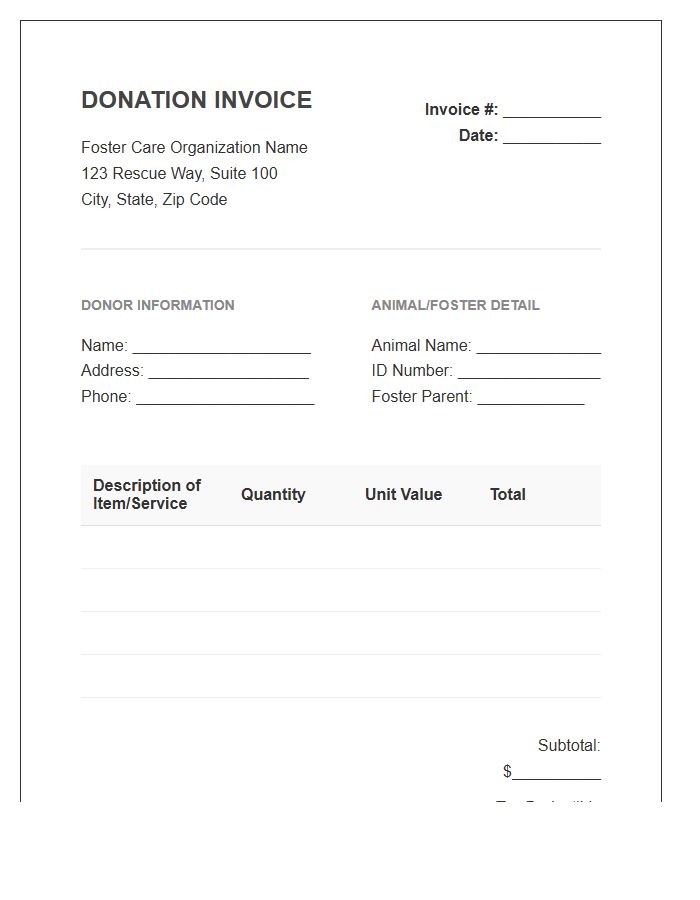 Foster Care Animal Donation Invoice Template