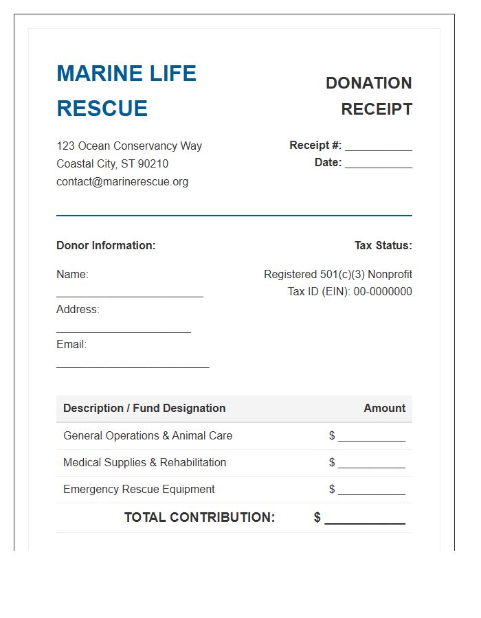 Marine Life Rescue Donation Invoice Template