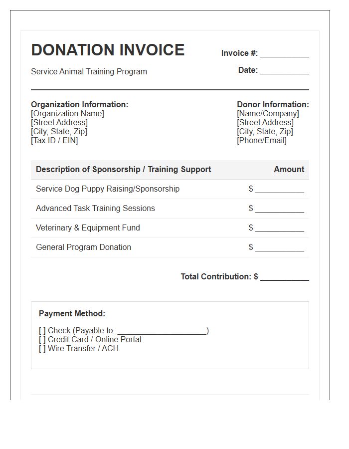 Service Animal Training Donation Invoice Template