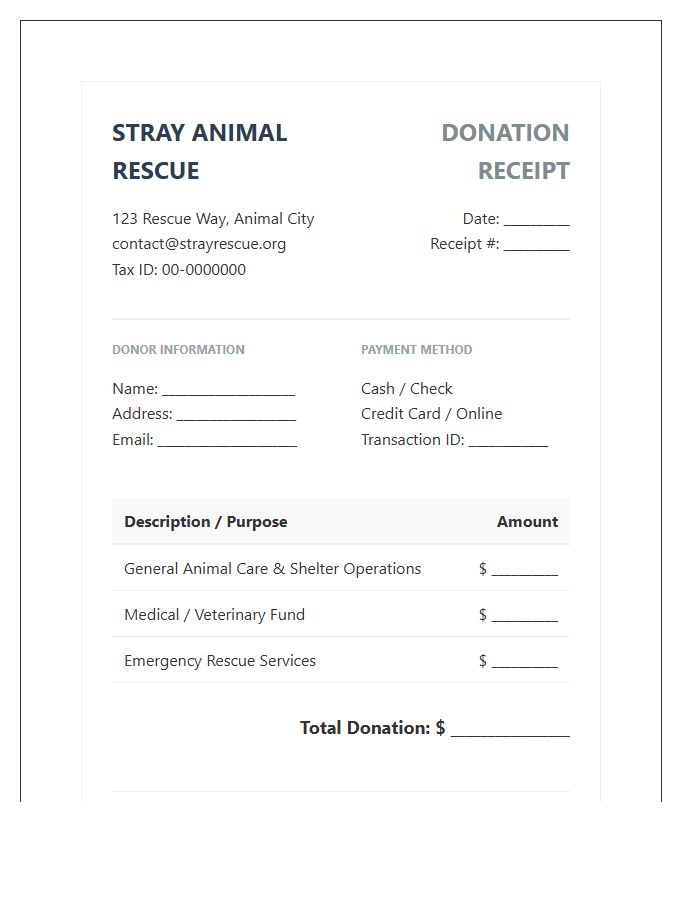 Stray Animal Rescue Donation Invoice Template