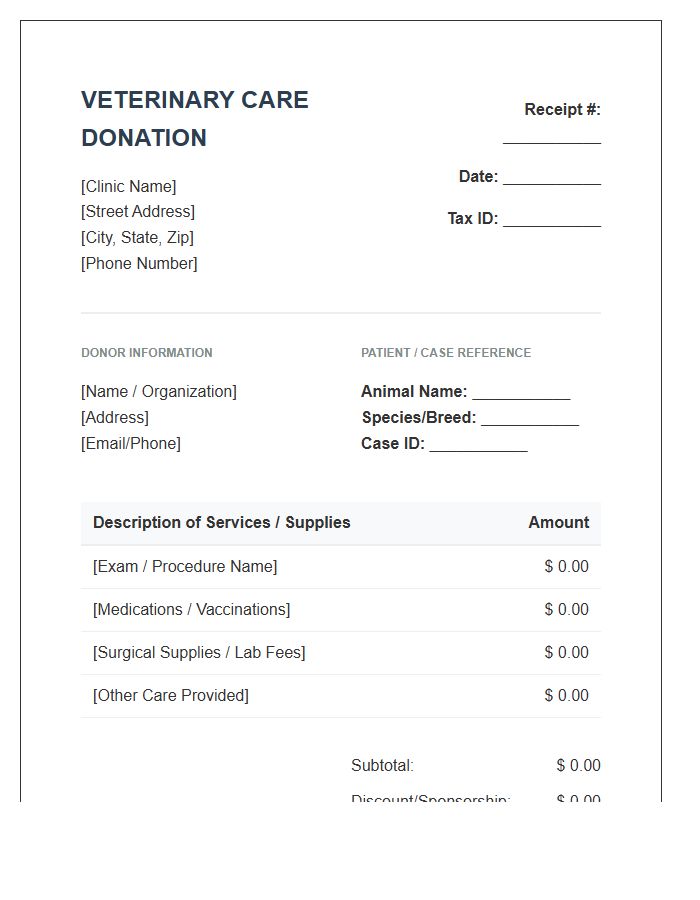 Veterinary Care Donation Invoice Template