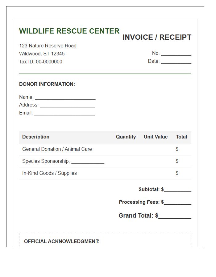 Wildlife Rescue Donation Invoice Template