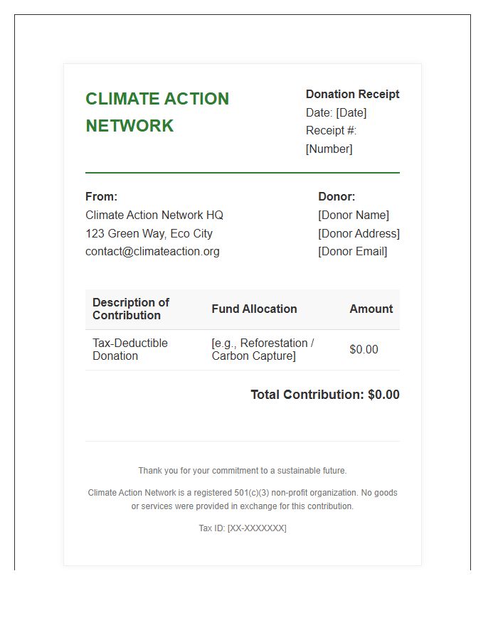 Climate Change Action Donation Invoice Template
