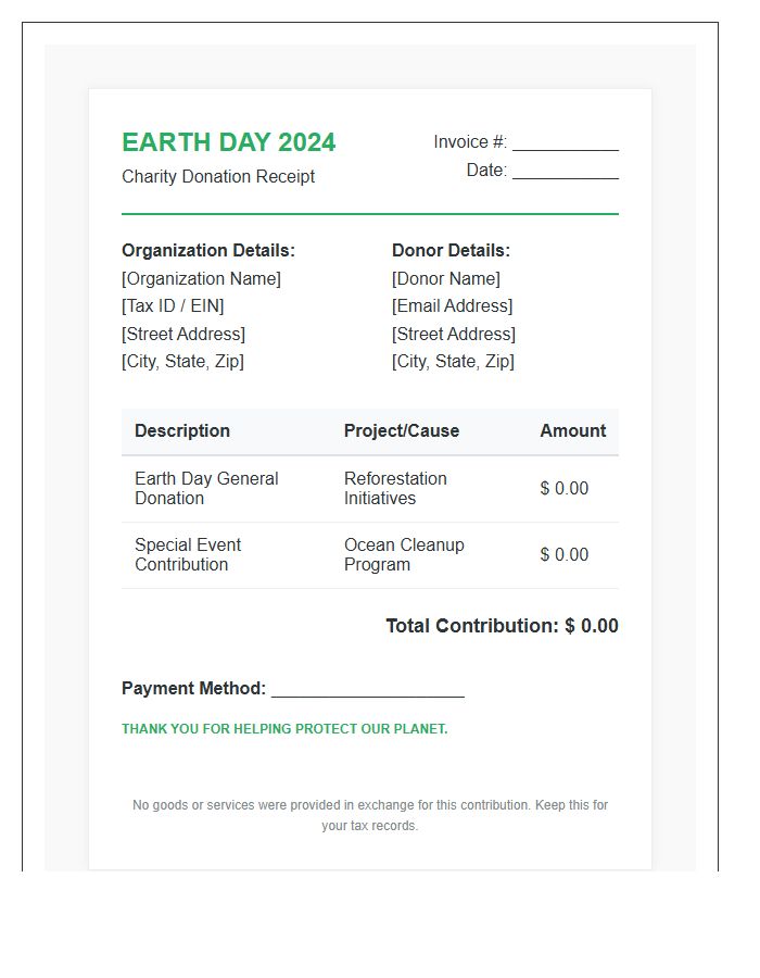 Earth Day Charity Donation Invoice Template
