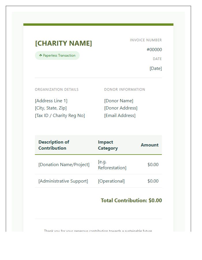 Eco Friendly Charity Donation Invoice Template