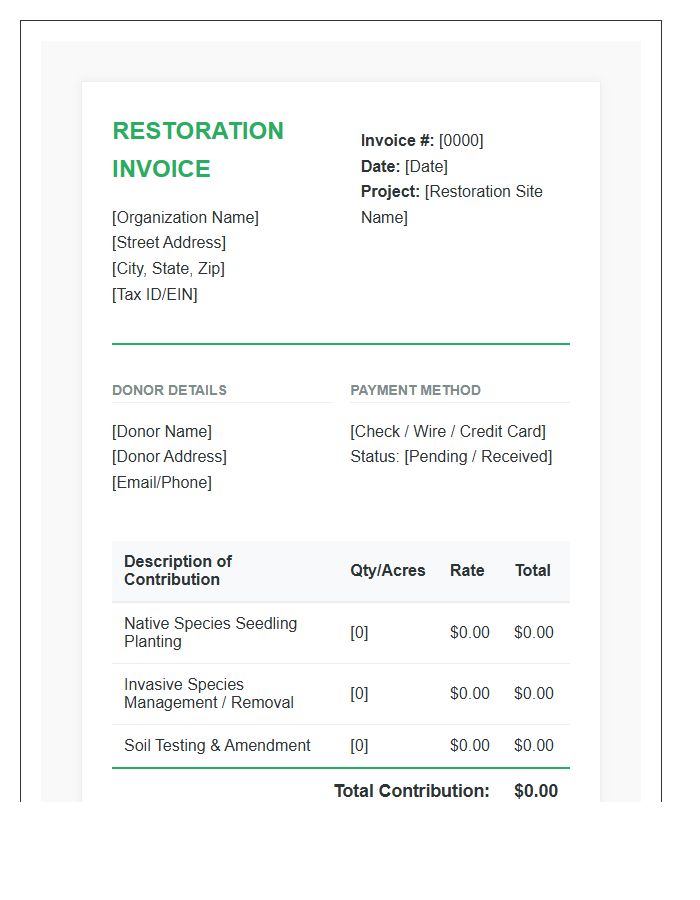 Ecological Restoration Donation Invoice Template