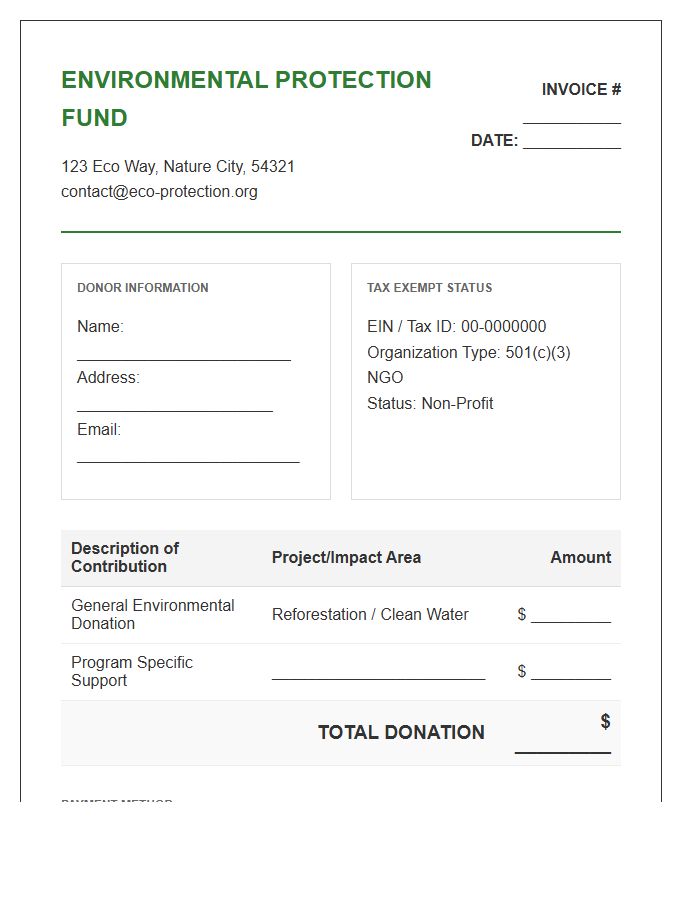 Environmental Protection Donation Invoice Template