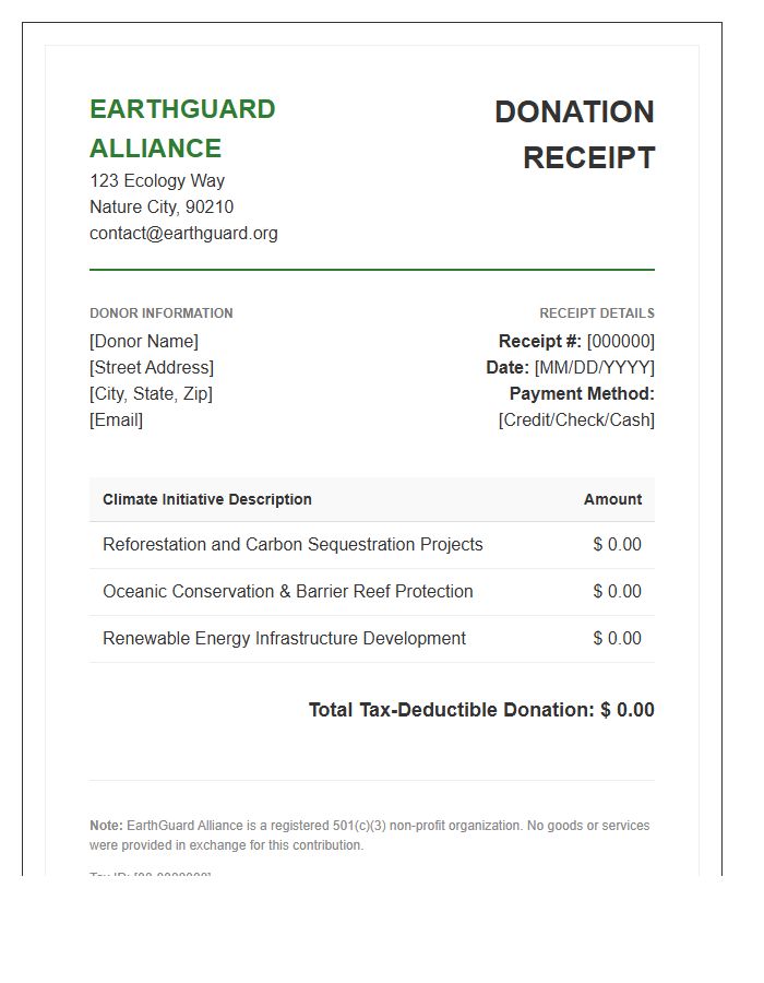 Global Warming Relief Donation Invoice Template