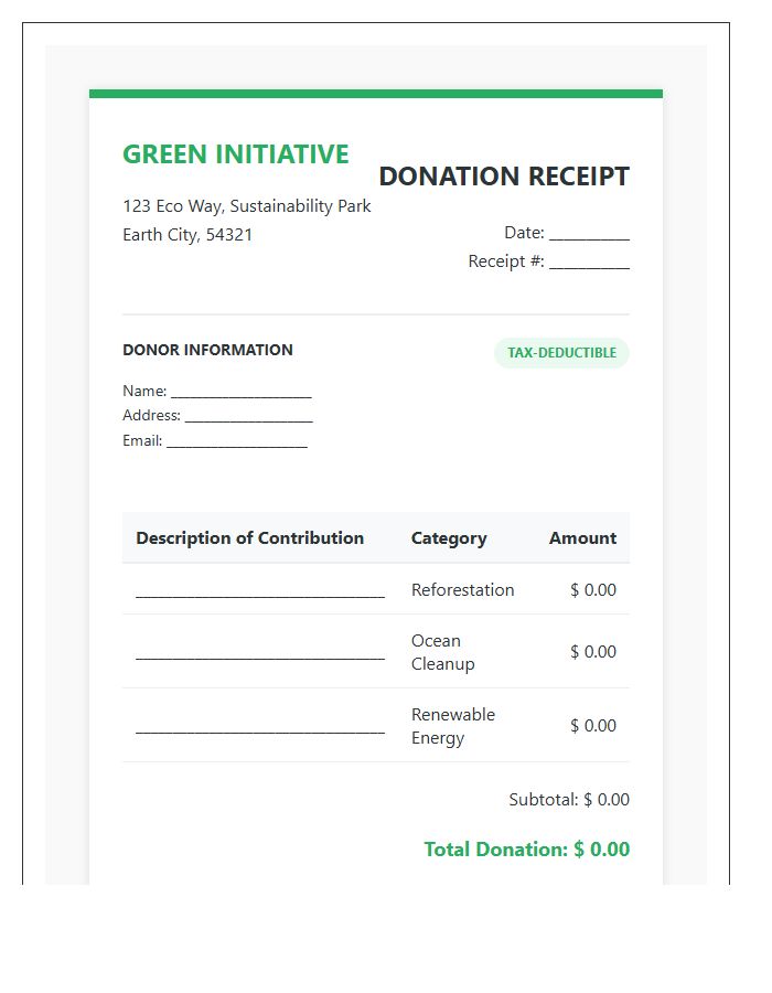 Green Initiative Donation Invoice Template