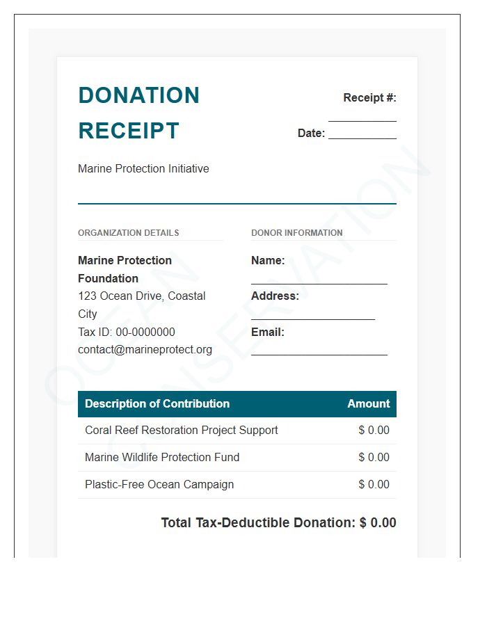 Marine Protection Donation Invoice Template