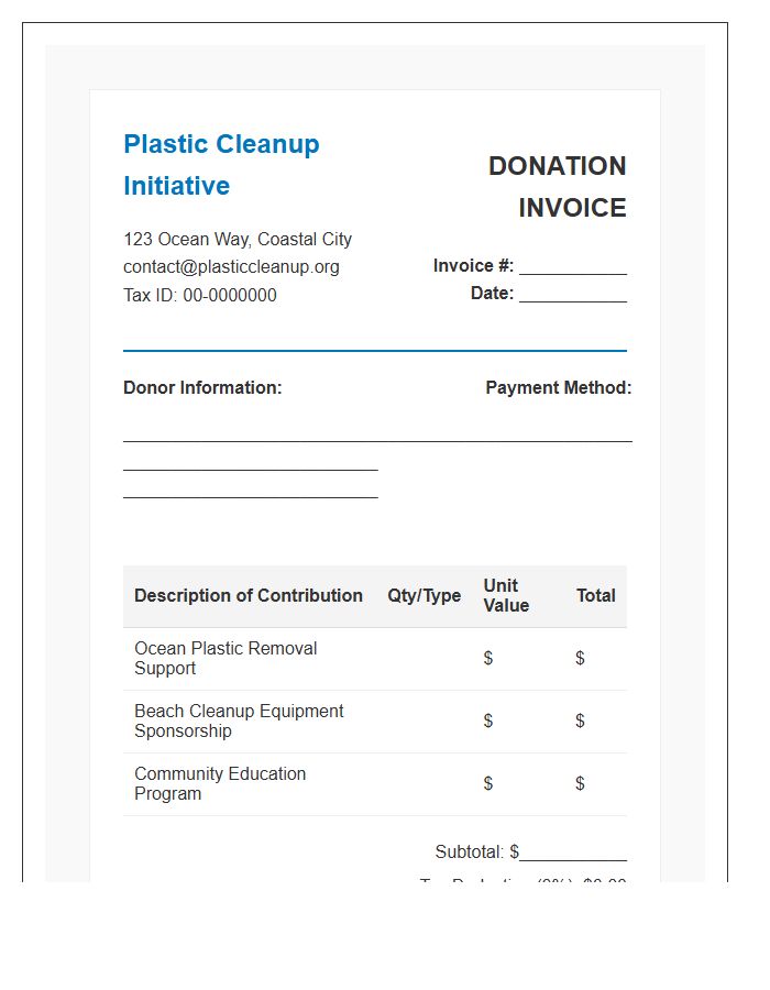 Plastic Pollution Cleanup Donation Invoice Template