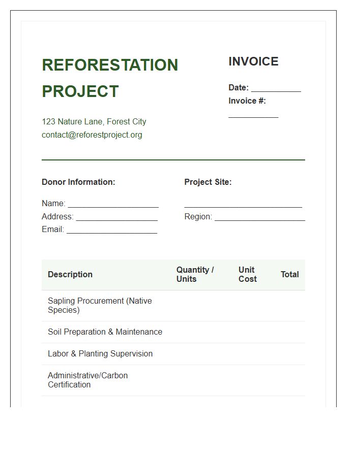 Reforestation Project Donation Invoice Template