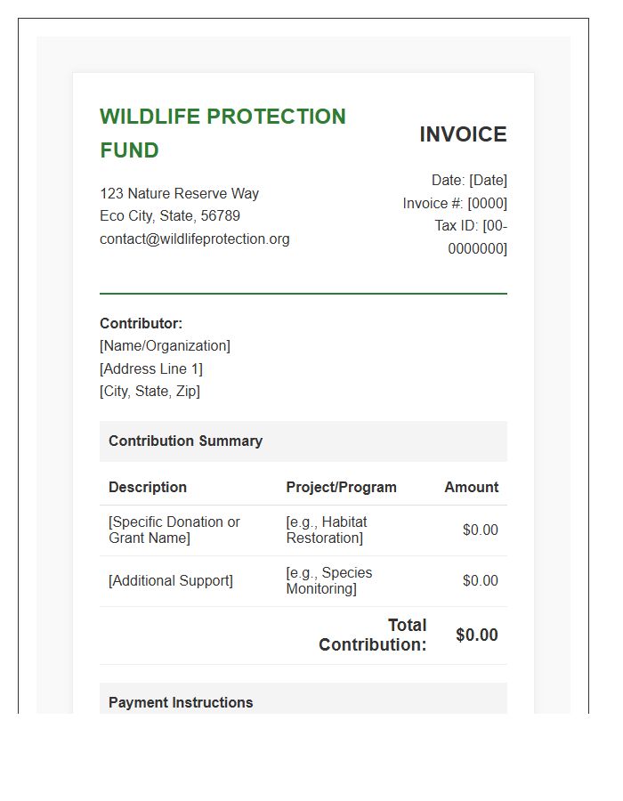 Wildlife Protection Contribution Invoice Template
