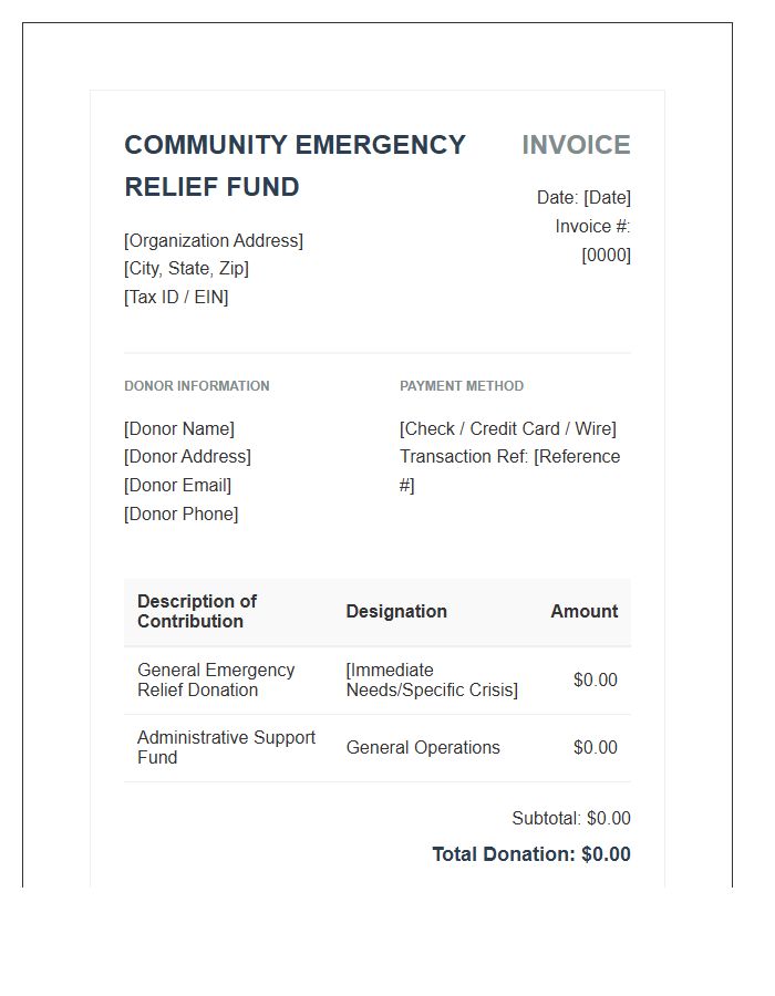 Community Emergency Relief Fund Donation Invoice Template
