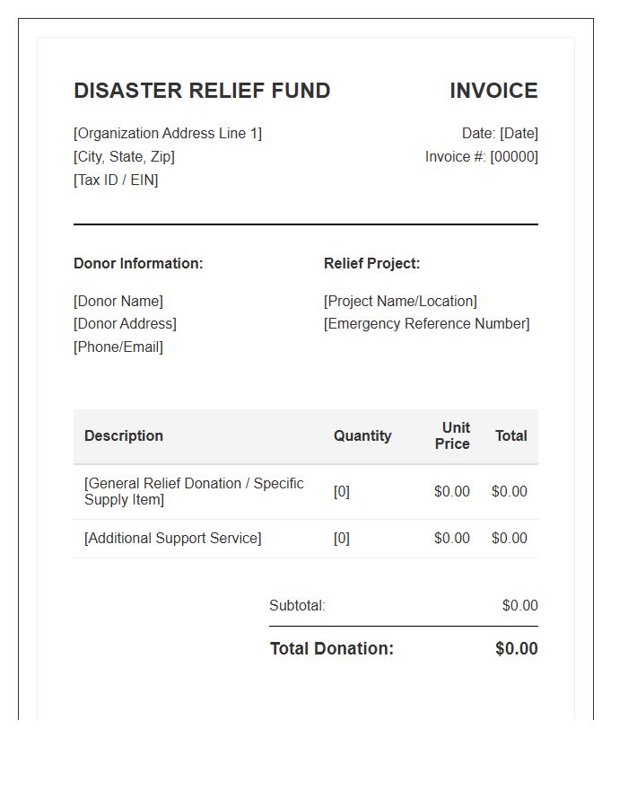 Disaster Relief Fund Donation Invoice Template
