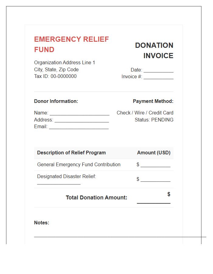 Emergency Relief Fund Donation Invoice Template
