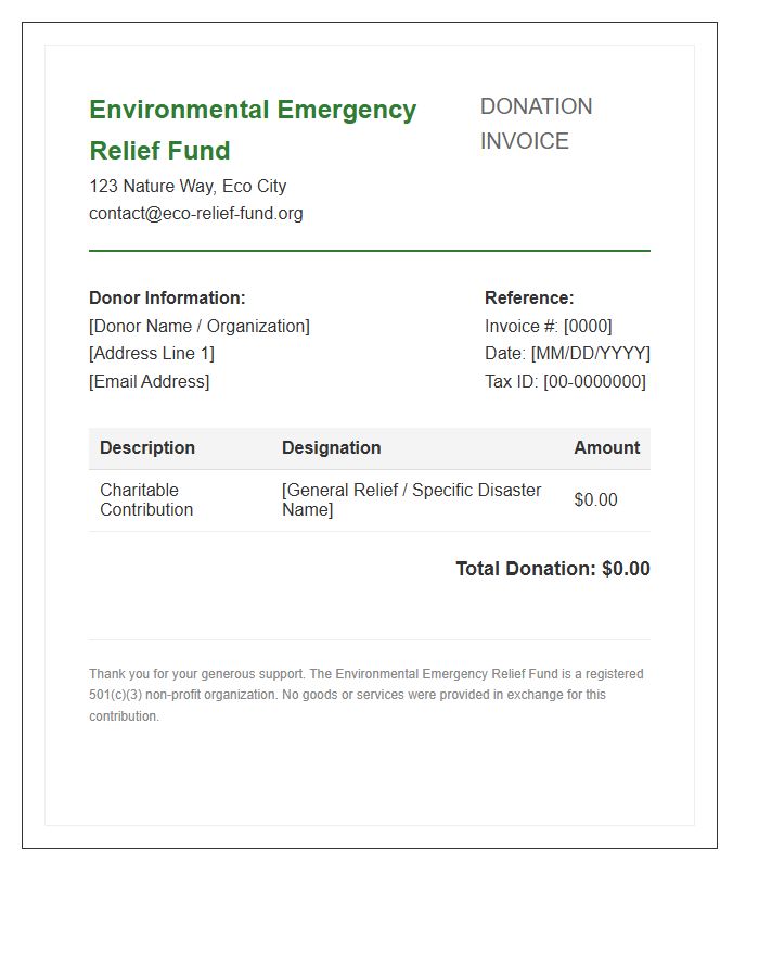 Environmental Emergency Relief Fund Donation Invoice Template