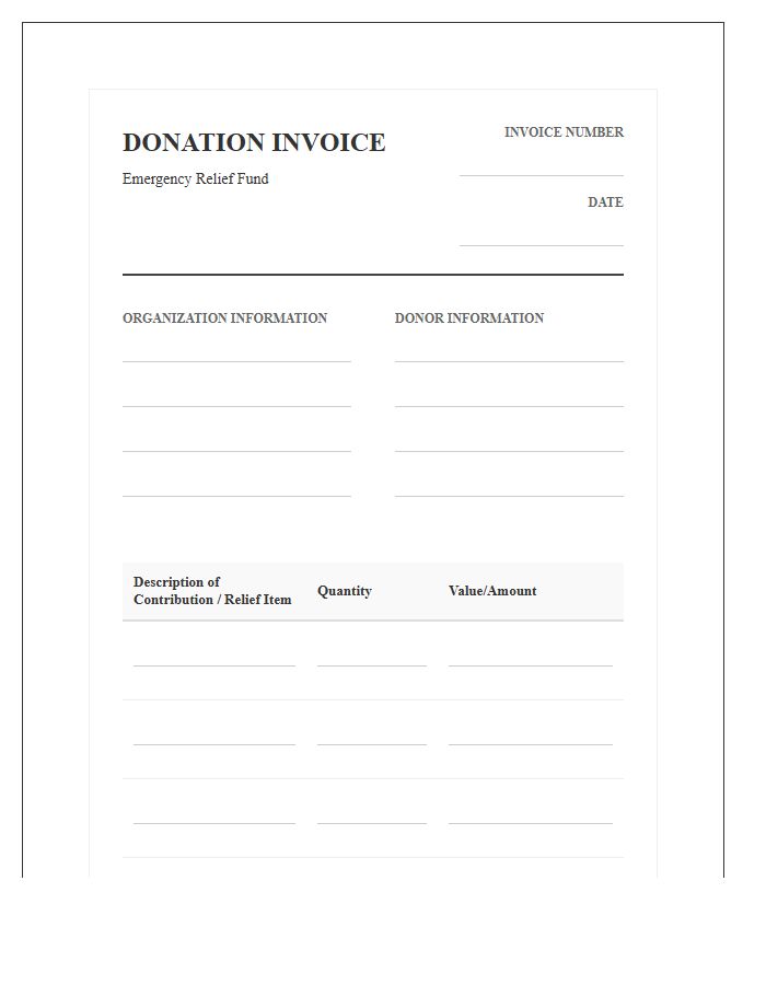 Formal Emergency Relief Fund Donation Invoice Template