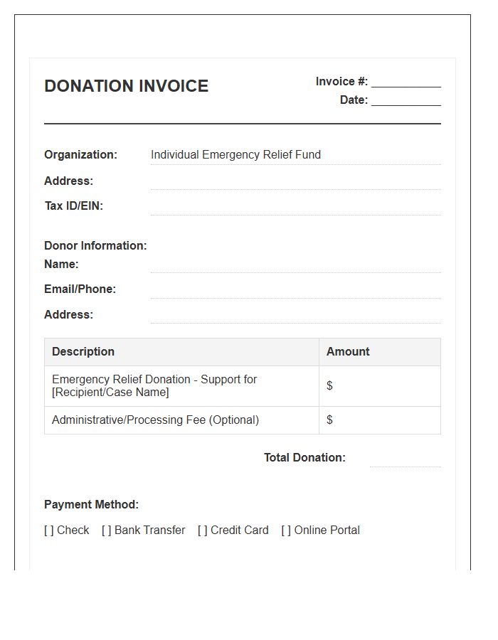 Individual Emergency Relief Fund Donation Invoice Template
