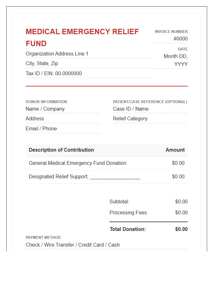 Medical Emergency Relief Fund Donation Invoice Template