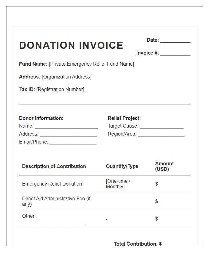 Private Emergency Relief Fund Donation Invoice Template