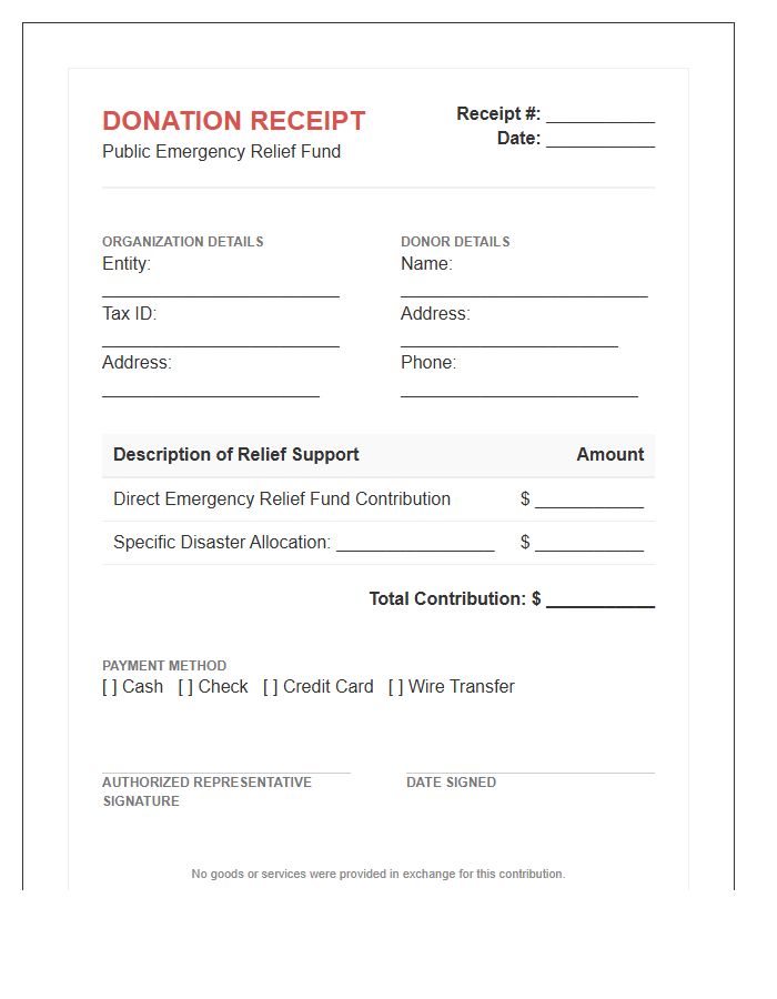Public Emergency Relief Fund Donation Invoice Template