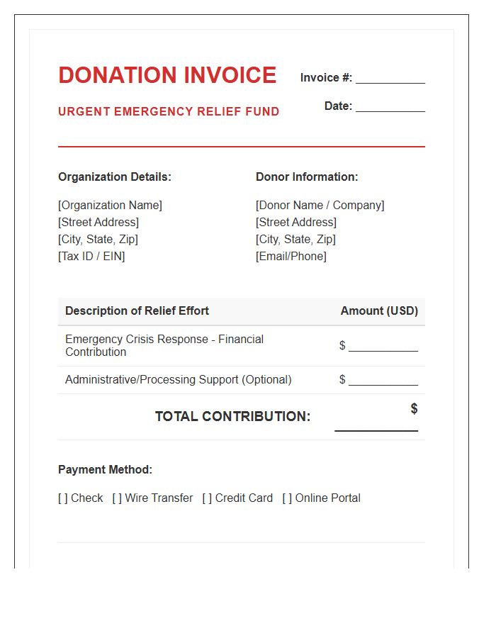 Urgent Emergency Relief Fund Donation Invoice Template