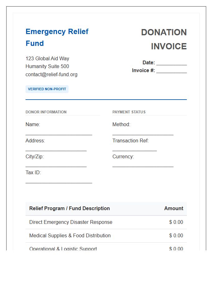 Verified Emergency Relief Fund Donation Invoice Template