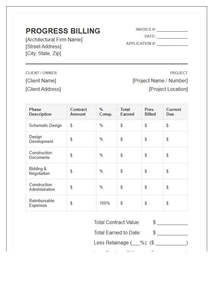 Architectural Progress Billing Invoice Template