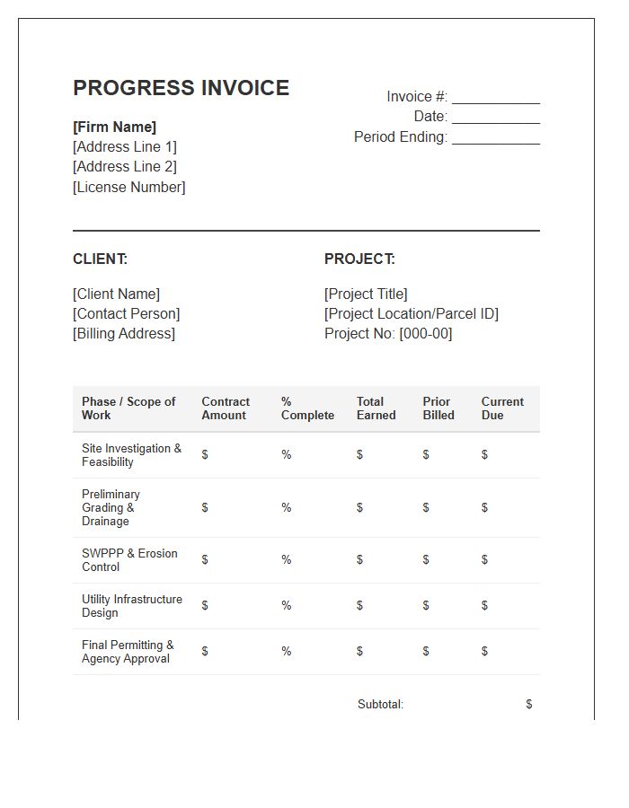 Civil Engineering Progress Invoice Template