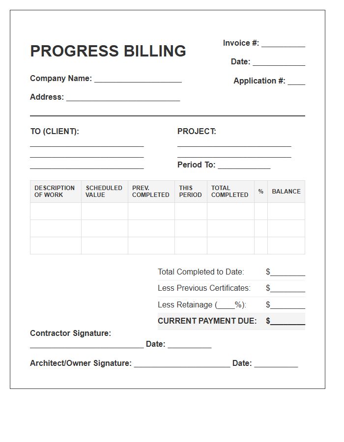Construction Progress Billing Invoice Template