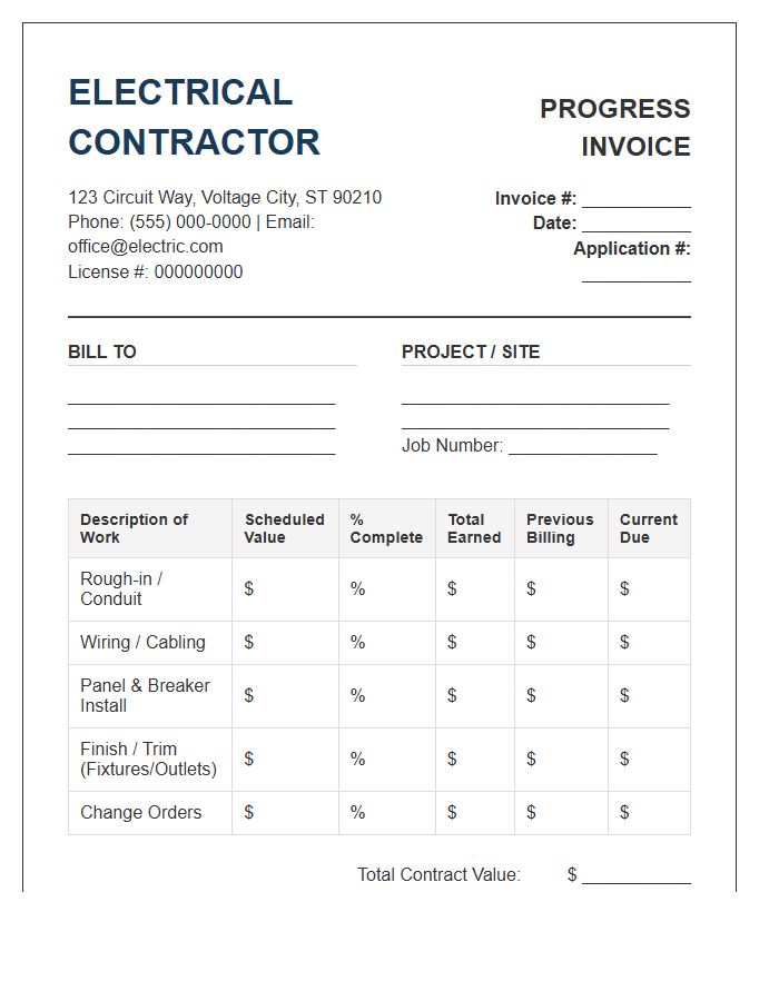 Electrical Contractor Progress Invoice Template