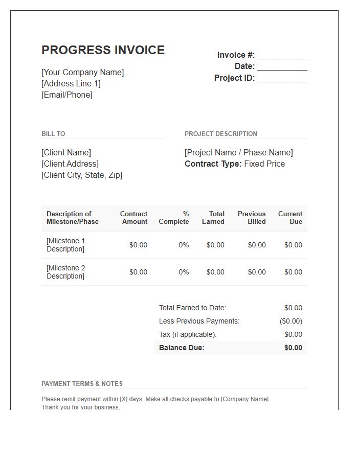 Fixed Price Progress Invoice Template