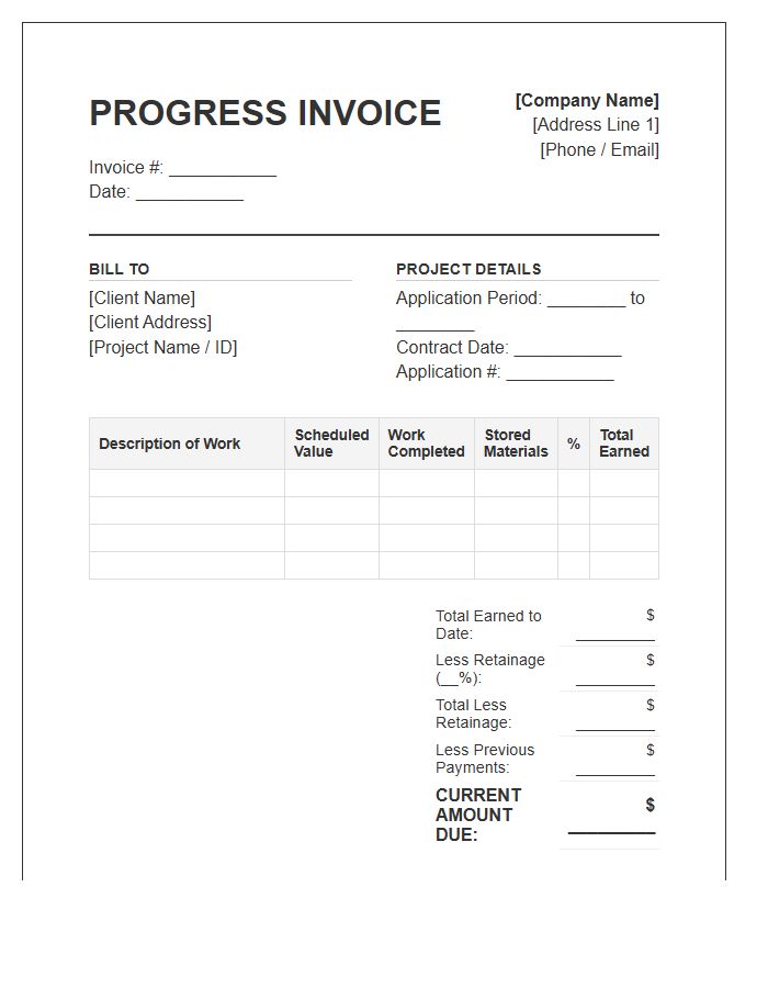 General Contractor Progress Invoice Template