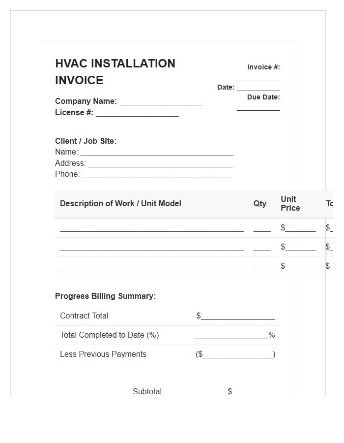 HVAC Installation Progress Invoice Template