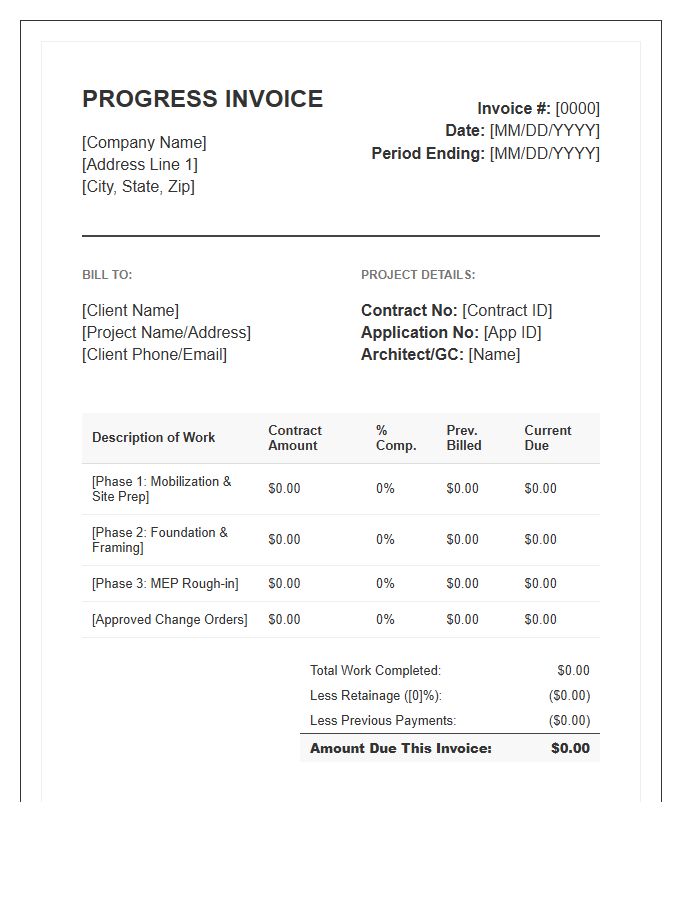 Professional Construction Progress Invoice Template