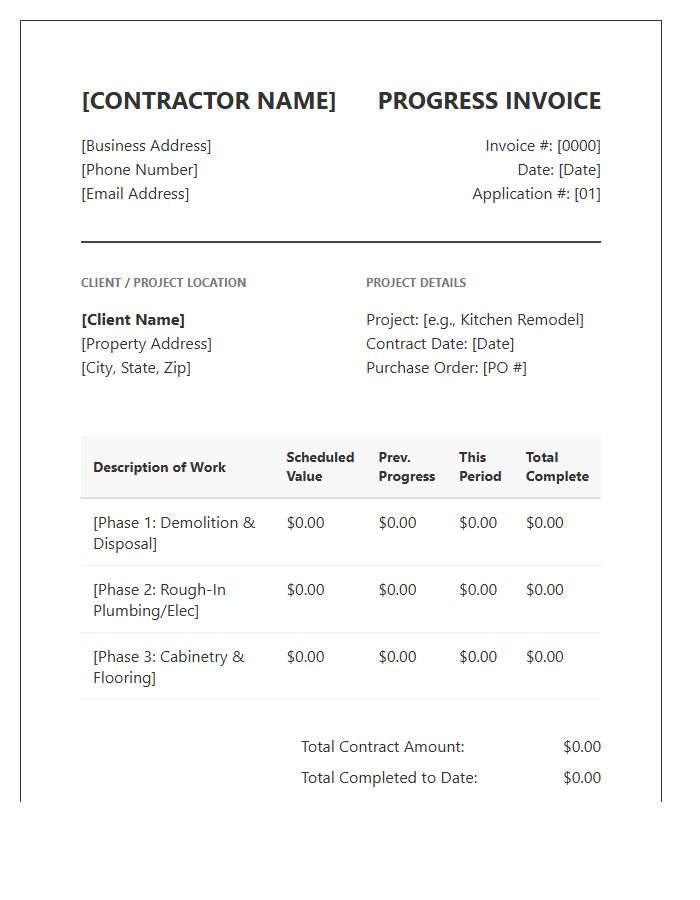 Residential Renovation Progress Invoice Template
