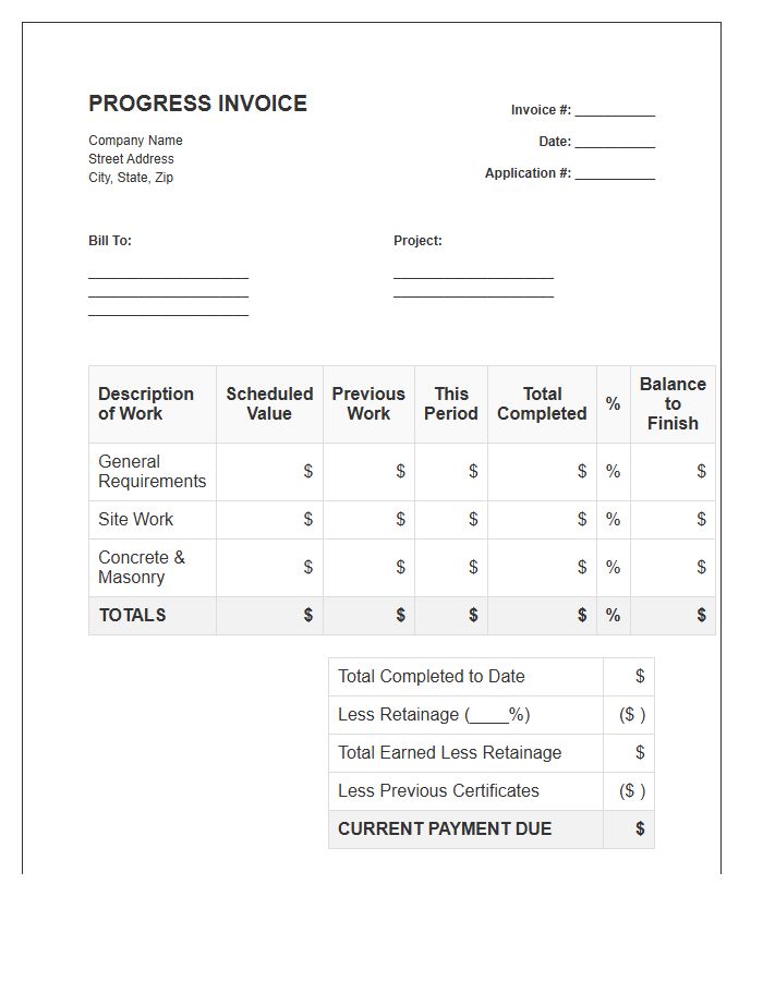 Retainage Tracking Progress Invoice Template