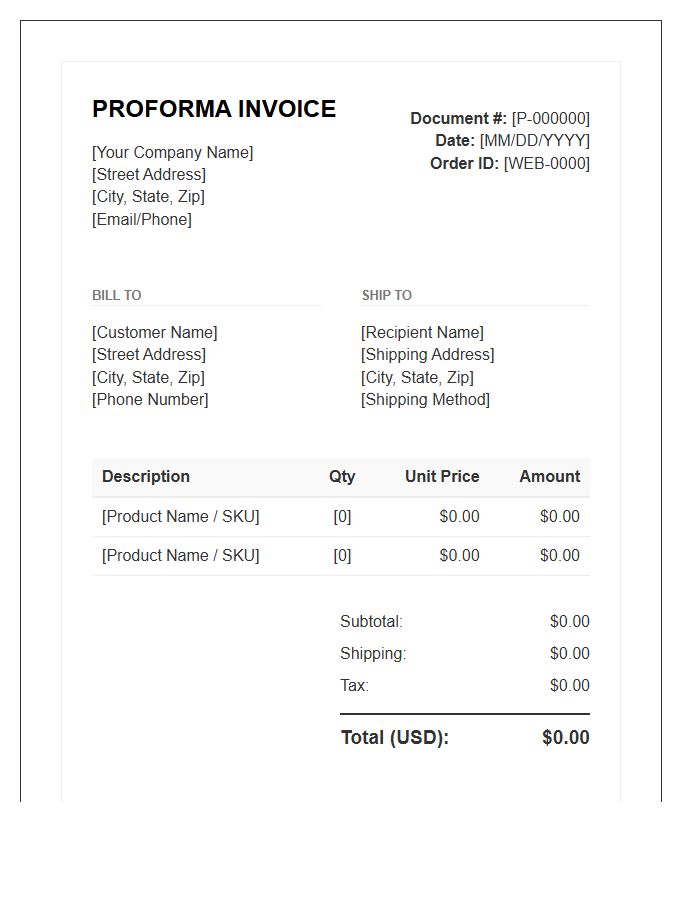 B2C E-commerce Order Proforma Invoice Template