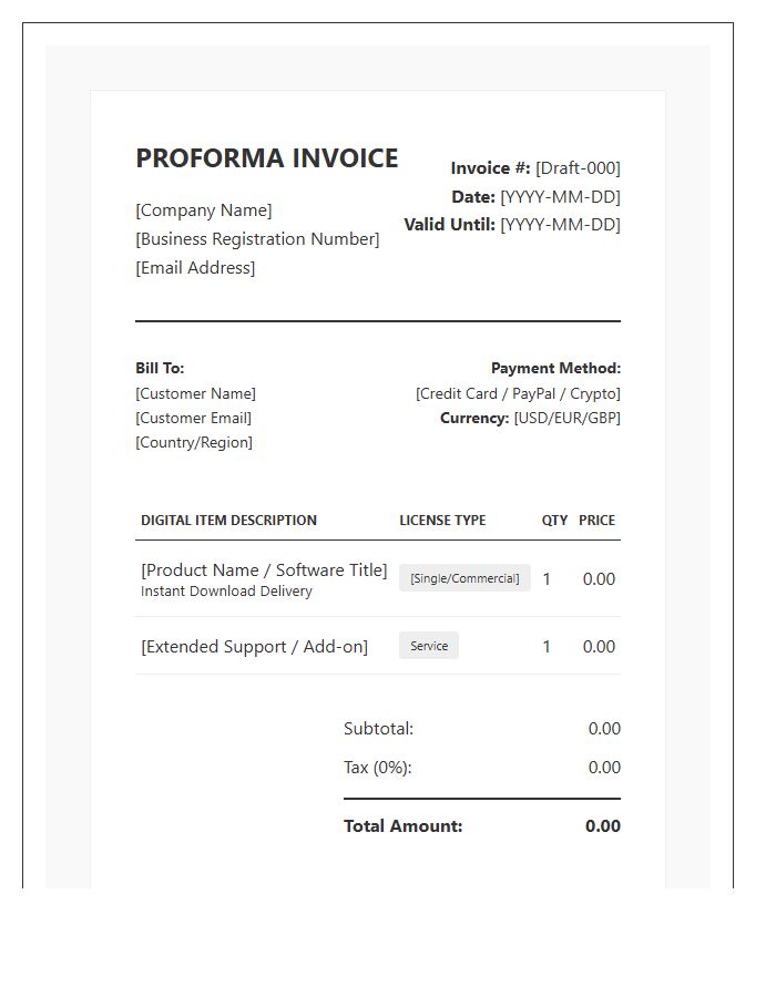 Digital Product E-commerce Proforma Invoice Template