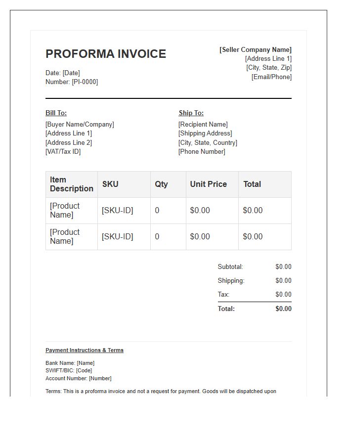 Electronic E-commerce Proforma Invoice Template