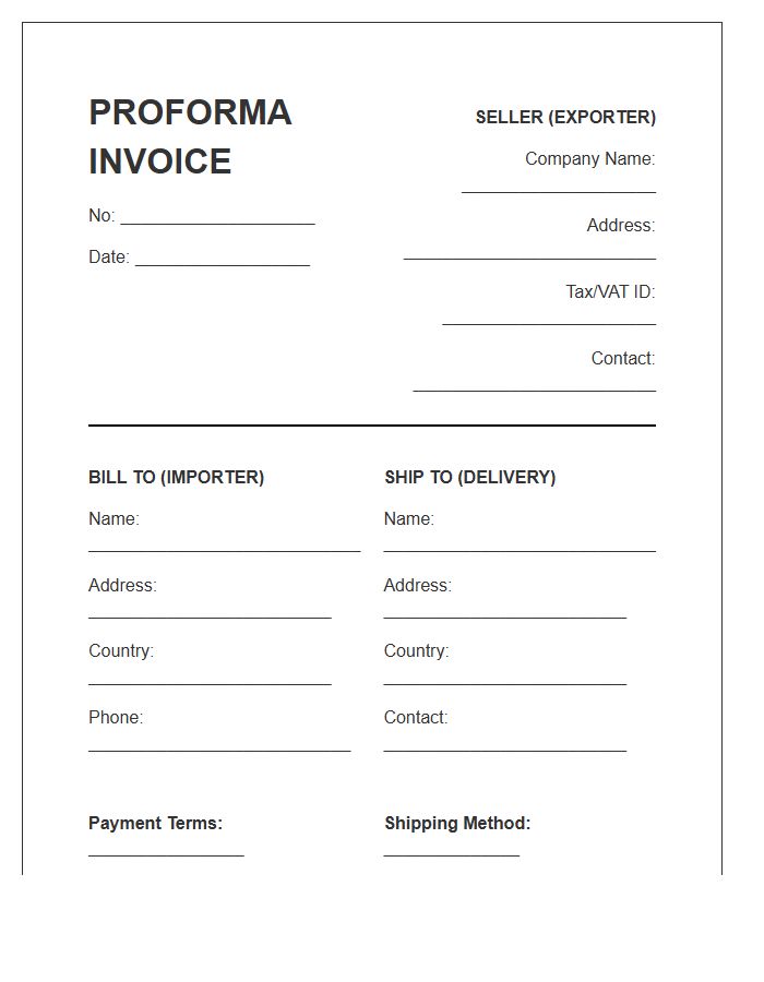 Proforma Invoice Template For International E-commerce Transactions