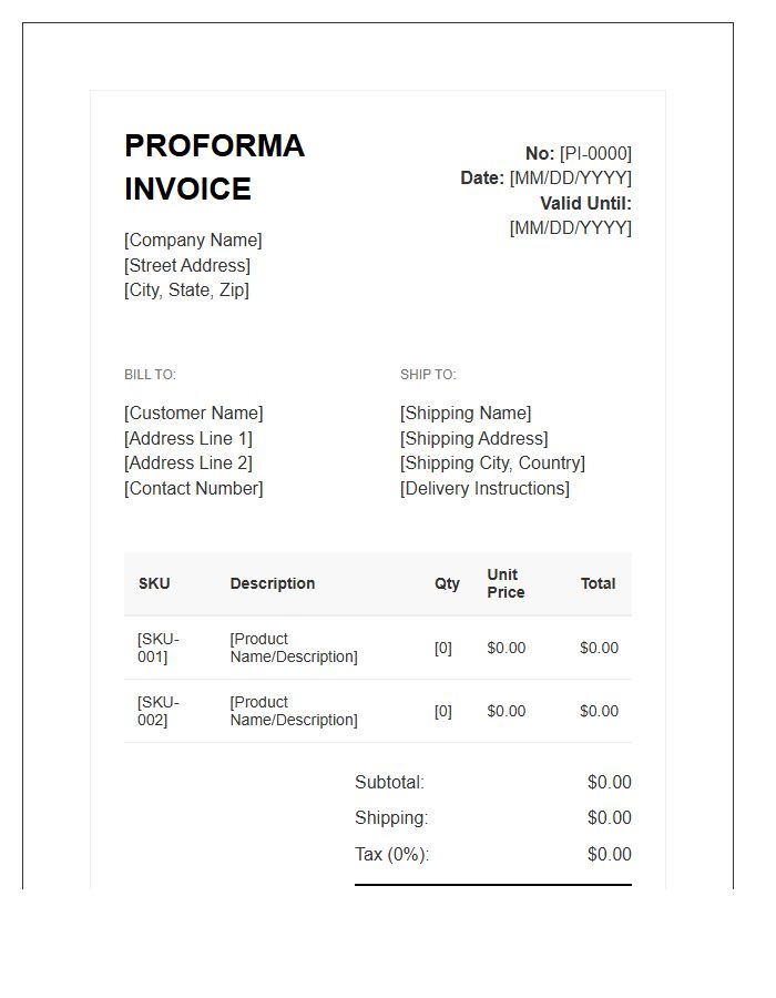 Retail E-commerce Proforma Invoice Template Design
