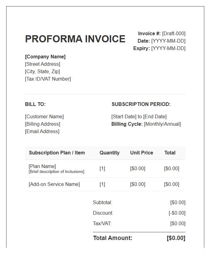 Subscription E-commerce Proforma Invoice Template