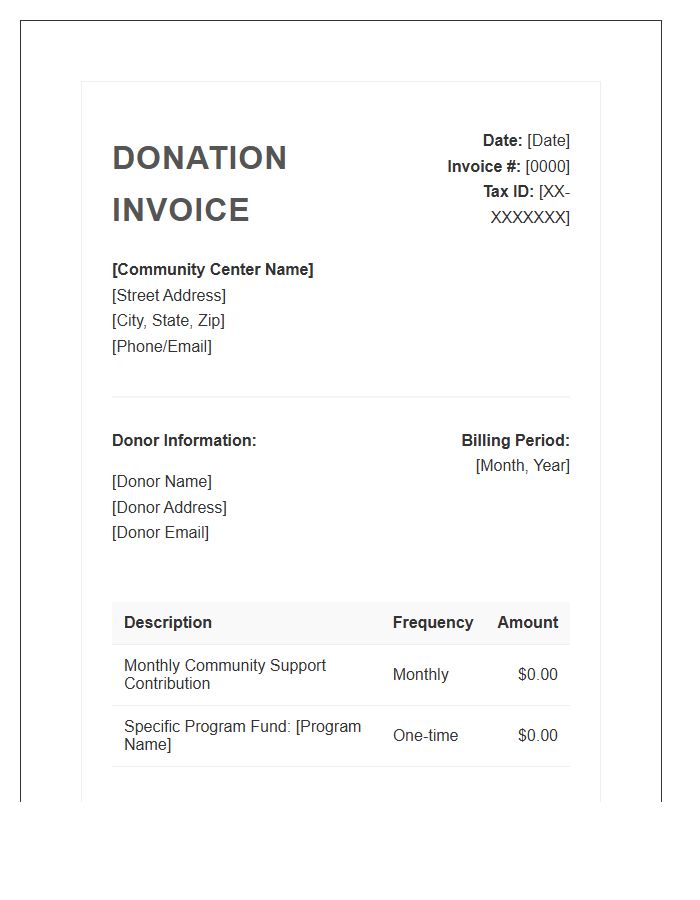 Monthly Community Center Donation Invoice Template