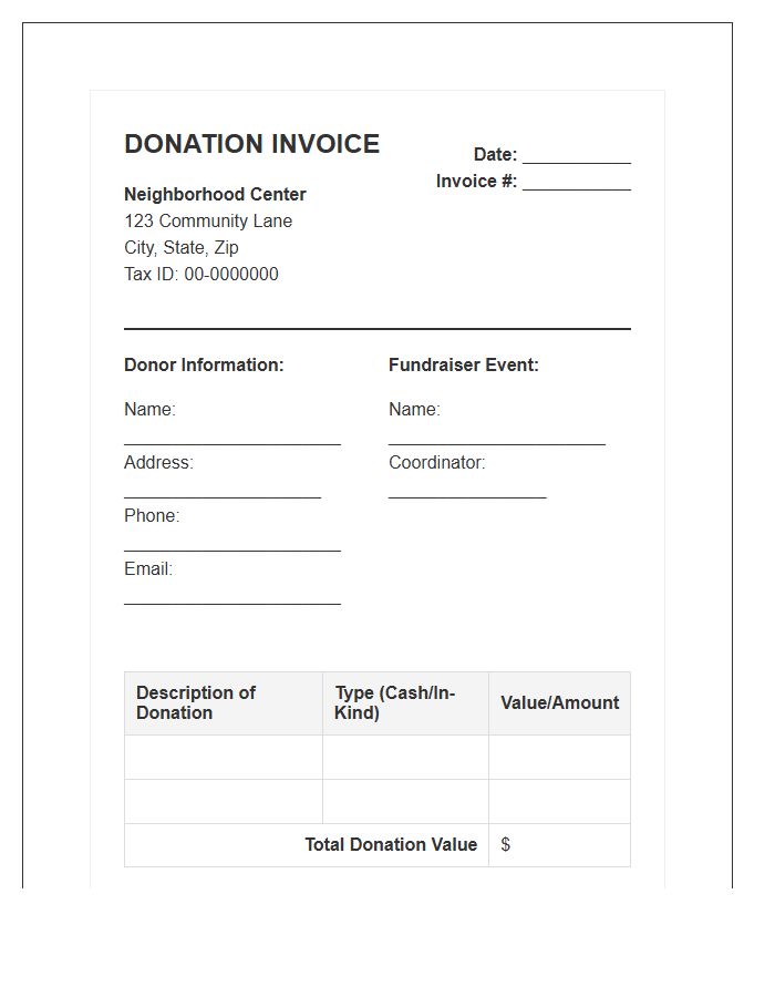 Neighborhood Center Fundraiser Donation Invoice Template