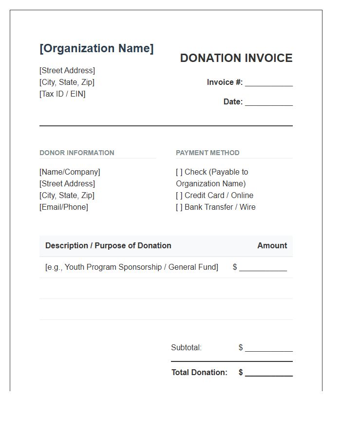 Nonprofit Community Center Donation Invoice Template