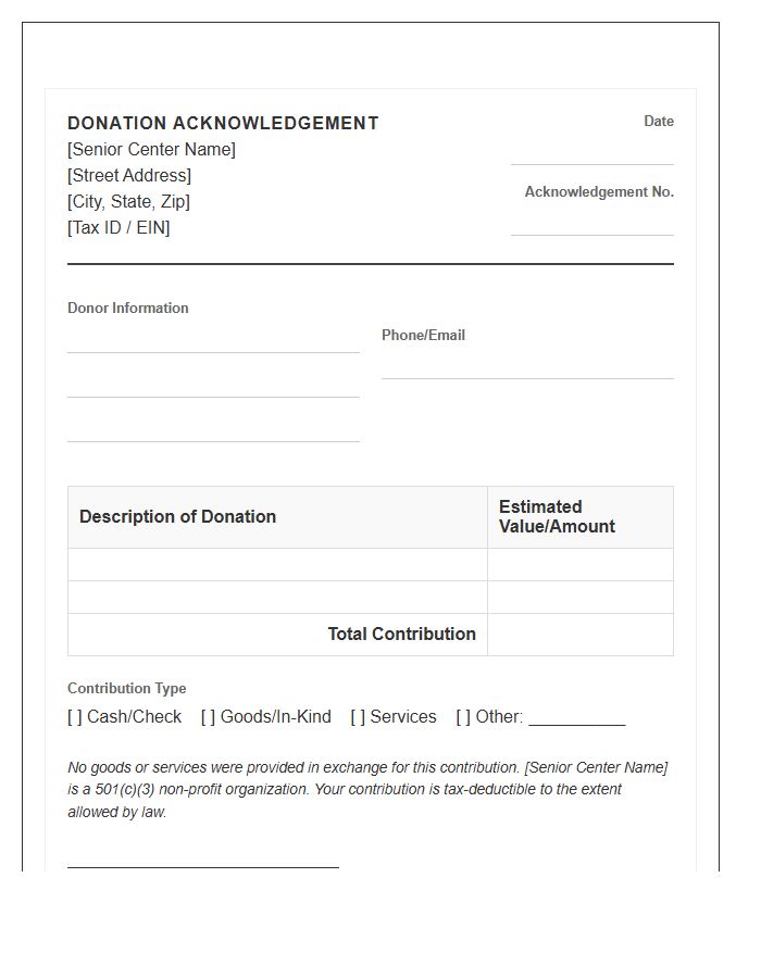 Senior Center Donation Acknowledgement Invoice Template